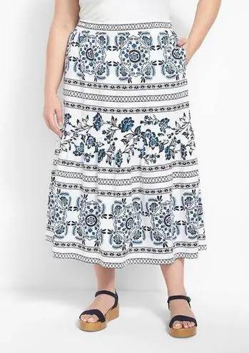 Lane Bryant  Tiered Peasant Skirt Blue Resort Maxi Women's 18/20 Boho Plus