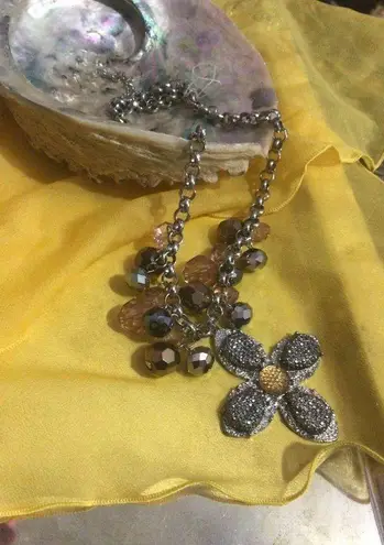 NWT New Bohemian Flower Beaded Necklace Silver & Gold Chunky Chain 20”