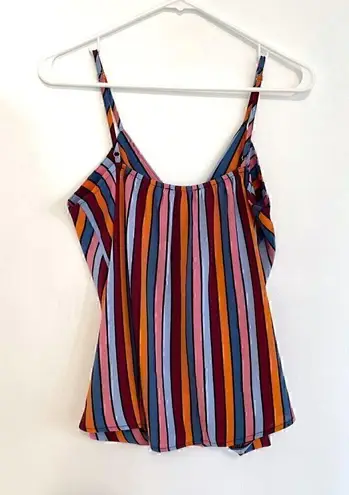 Allison Joy  EVEREVE Bailey Stripe Tank Blue Multi Sleeveless Surplice Faux Wrap