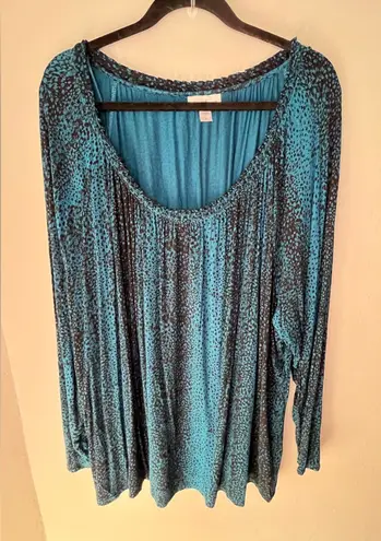 Jaclyn Smith Blue & Black Abstract Speckled Print Blouse Women’s Size 3X