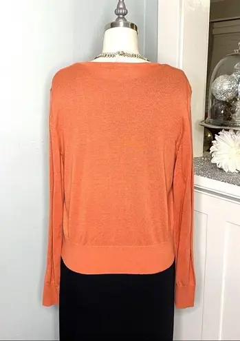 Elle Ruffled Lightweight Cardigan Sweater Orange Medium