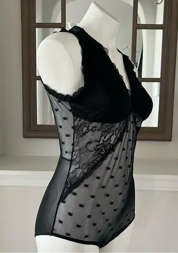 Flora Nikrooz Mesh Bodysuit Black Sheer Lace Floral Size L