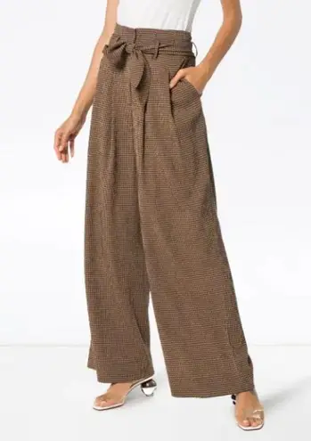 NANUSHKA Nevada Gingham Woven Wide Leg Pants In Brown Tie Waist Womens Size S