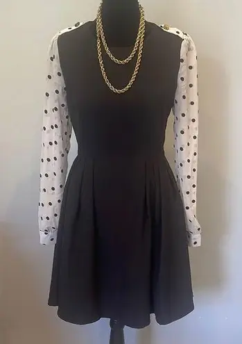 Elegant Black Dress with Polka Dot Sleeves Size XS