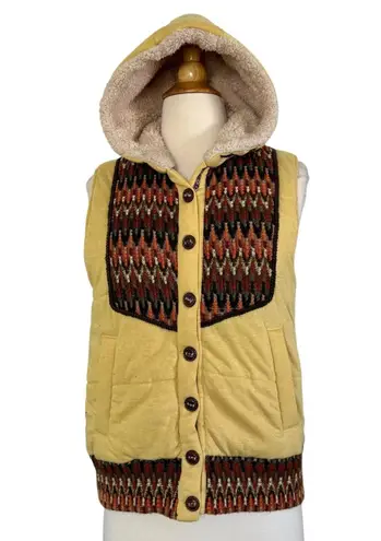POWER TO THE PEOPLE Crochet Sherpa Lined Hooded Vest Boho Streetwear Retro Sz M Size M