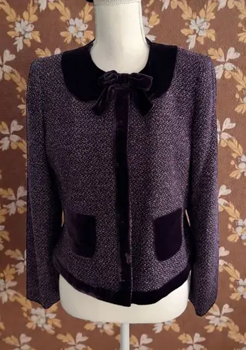 ALBERT NIPON Purple Bow Collar Silk Blend Blazer Jacket Size 10P