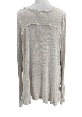 Free People  Relaxed Distressed Drapey Knit Thermal Blouse Top Oatmeal sz Medium