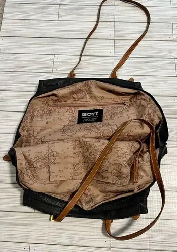 Boyt Womens Black Brown Jump Leather Adjustable Strap Zipper Pockets Tote Bag