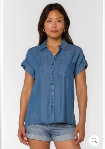 Velvet Heart Edison Shirt Chambray Button Up Short Sleeve Blue Pocket Small New