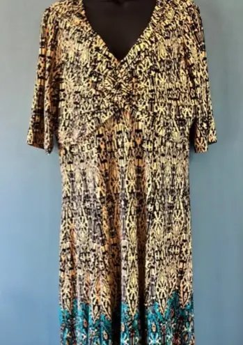 Signature By Robbie Bee XL Knot Front A Line Yellow Black 3/4 Sleeve Ethnic Midi