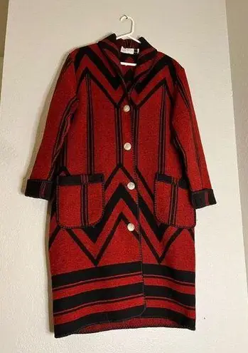 Buttons RHONDA STARK Wool Blend STROLLER COAT VTG NATIVE AMERICAN BLANKET CONCHO 