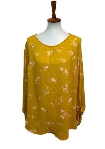 Ava & Viv NWT  Blouse Long Sleeve Floral Yellow Size 2X