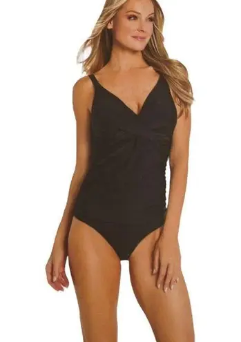 NWT Cyn & Luca Black Wrap One Piece Slimming Full Coverage Swimsuit Size XL