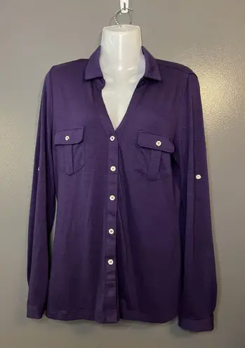 Candalite Shirt Womens Medium Purple Button Front Long Sleeve Stretch Pockets