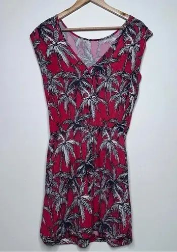 Chevignon Red Tropical Palm Tree Cap Sleeve Mini Dress Size 8