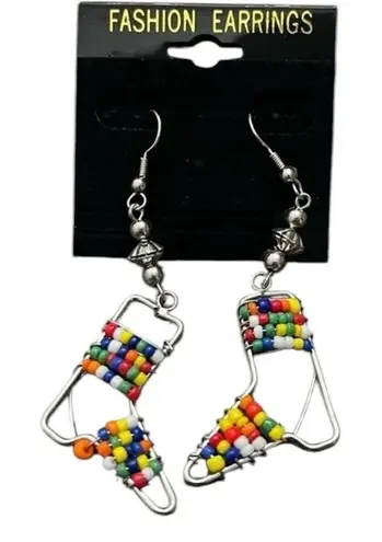 Cowgirl Boots Earrings Mardi Gras Earrings Western Beaded New Orleans Nola NEW Silver