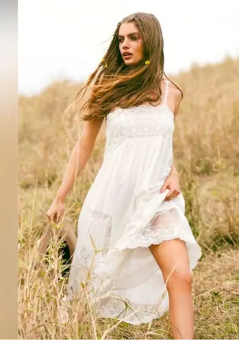 Spell Peaches Lace Slip Dress Boho Ivory Midi White Small EUC