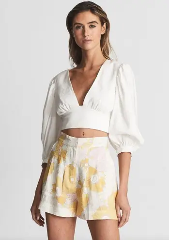 Reiss Print Sky Linen Printed Shorts