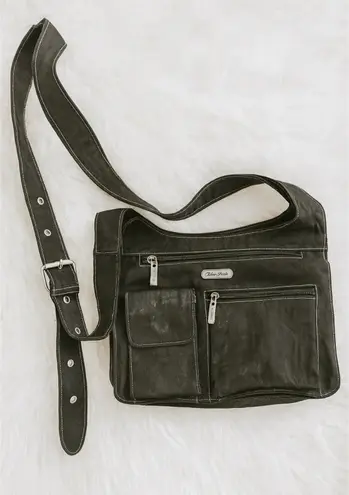 90s Vintage Eddie Bauer Black Multi Compartment Crossbody Bag Large Y2K Grunge