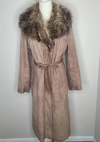 Vintage Indiana Pelisses Suede Leather Trench Coat Tan Made in France 60s 70s Brown Size undefined