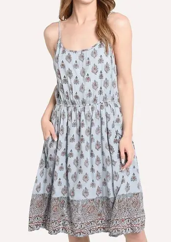 Roller Rabbit August Dakota Mini Dress Light Blue & Red Batik Print Size Small