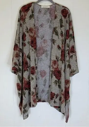 Audrey 3+1  Grey & Rose Short Sleeve Open Cardigan OS