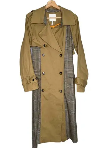 Avec Les Filles  Color Block Raglan Trench Coat Belted Plaid Women's Size Small