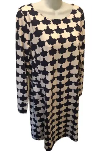 Boden USA Boden MIA Jersey Knit Tunic Dress Sz. 12 Navy Cream Printed Scoop Neck Career