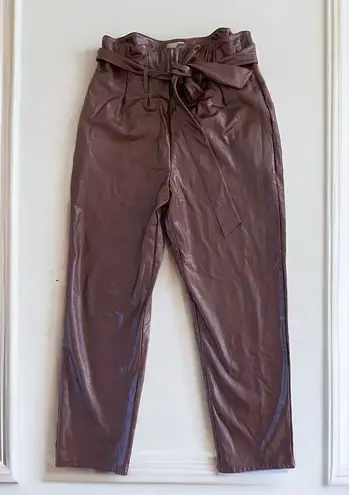 Commando  Dark Brown Paper Bag Waist Vegan Leather Cropped Pants size Large