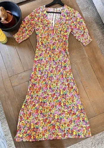 RIXO Target Floral Puff Sleeve Dress V