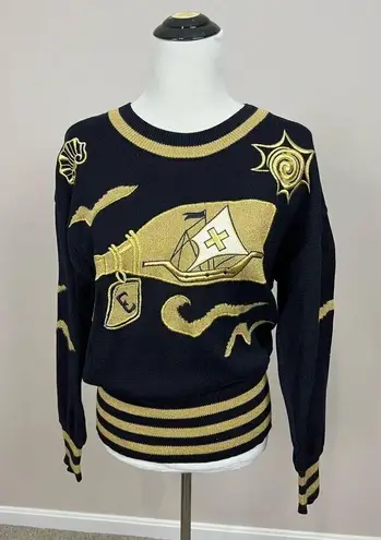 ESCADA Margaretha Ley Navy Gold Nautical Sweater Top / Size 36/ US S/ Germany Blue