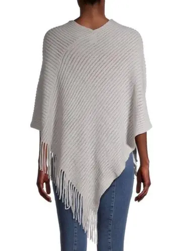 Time And Tru  Fringe Poncho Sweater Gray Pullover Ribbed