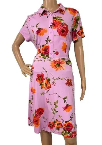 Isaac Mizrahi Lavender Floral Collared Button Down Dress With Pockets Size M
