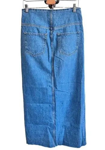 Frame  Sea Cut Off Waist Maxi Jean Denim Skirt Raw Hem Blue Front Slit 26