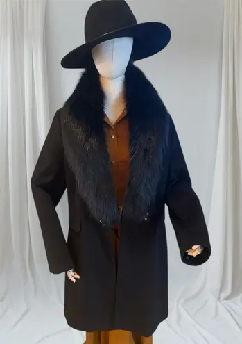 Ivanka Trump Single Breasted Wool Cashmere Coat Removable Faux Fur Collar sz 16