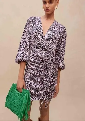 Maje Cinched Mini Dress Pink Leopard Animal Print Size 38 Medium