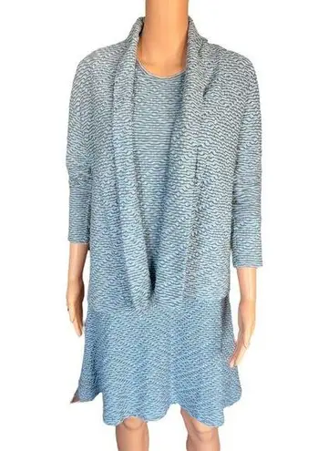 Klok Denmark Size XS Blue Textured Knit 3/4 Sleeve Dress + Cardigan Set