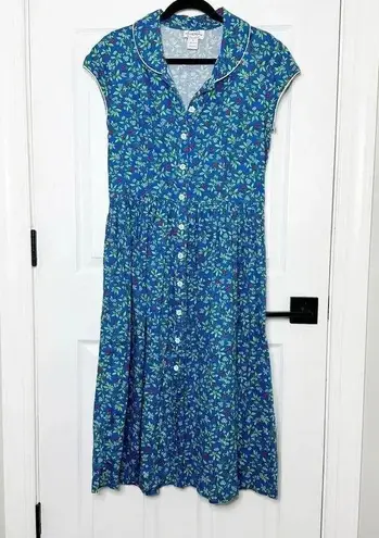 LANZ OF SALZBURG Size M Ditsy Floral Blue Cherry Print Midi Shirt Dress Size M