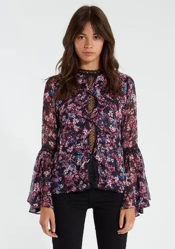 MISA Los Angeles divya top blouse floral lace revolve sz L