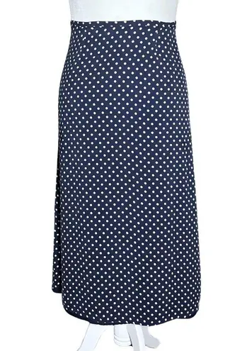 Vintage 90s Y2K 100% Silk Navy Polka Dot Maxi Skirt. M/L. Twee Office Preppy Blue Size M