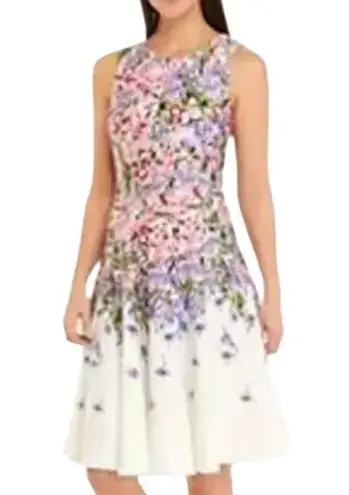 Danny & Nicole White & Purple Scuba Fit & Flare Floral Dress – Size 12