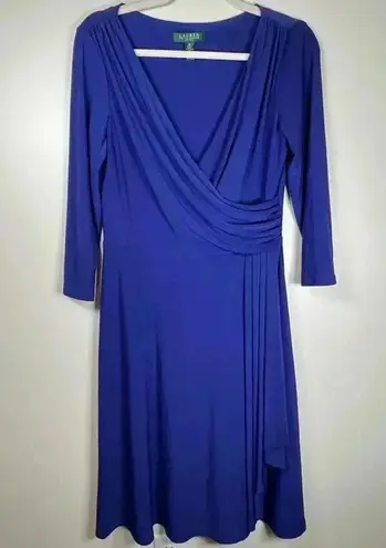 Lauren Ralph Lauren Classic Wrap Style Dress Ruched Deep Blue Women’s Size 10