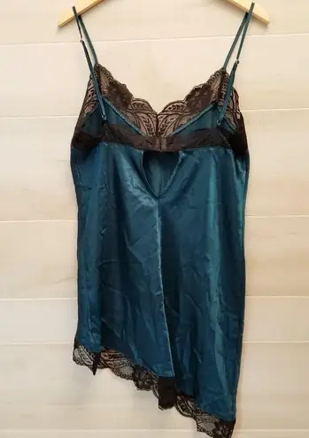 Frederick's of Hollywood {XL} VINTAGE  Teal Satin & Lace Asymmetrical Loungerie