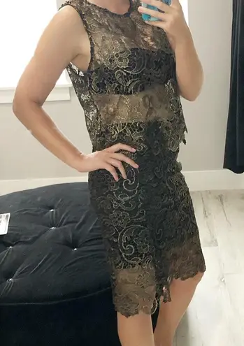 Sans Souci Black & Gold Lace Skirt Set