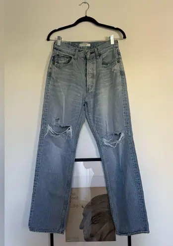 Moussy Light Blue Distressed Straight Jeans Size 26