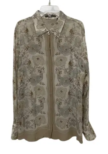 Liz Claiborne Collection Beige Floral Silk Blouse Shirt Set Womens Size Large Tan