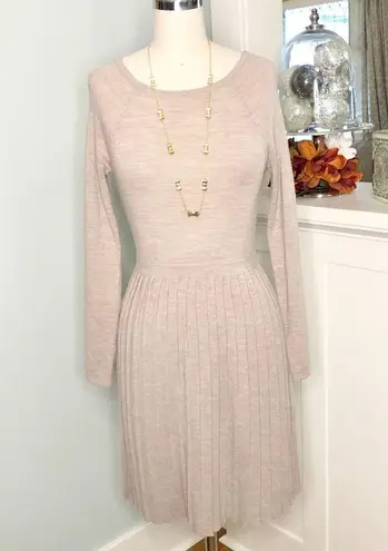 Tibi Cream Merino Wool Pleated Luxury Sweater Dress Long Sleeve Small