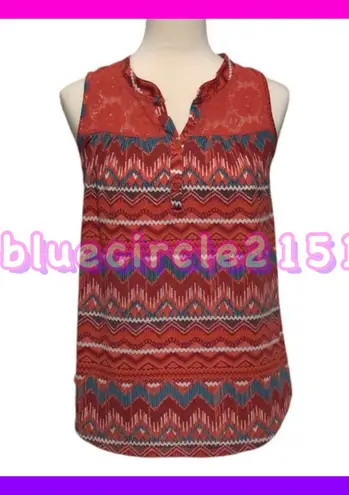 Absolutely Famous Sleeveless Top Lace and Chevron Aztec Print •Size Small