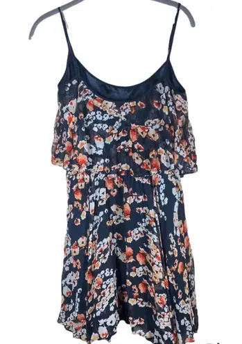 Bebe Floral Tiered Pleated Mini Dress Black Orange Size Small