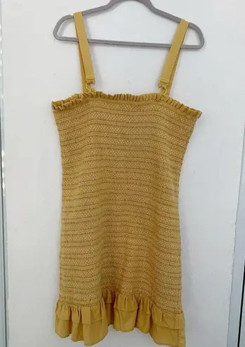 American Eagle  LINEN Ruffle Smocked Mini Tank Dress XLARGE Yellow NWT